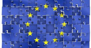 An EU flag made up of puzzle pieces